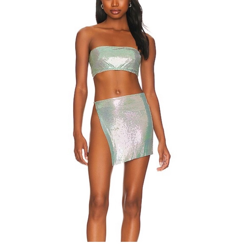 Poster Girl Winona micro wrap skirt in blue iridescent